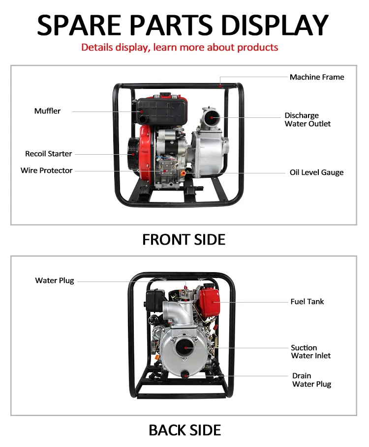 4 Inch 6 Inch 5HP Portable Diesel Engine Water Pump Set, 10 HP Farm Agricultural Irrigation Movable Water Pump
