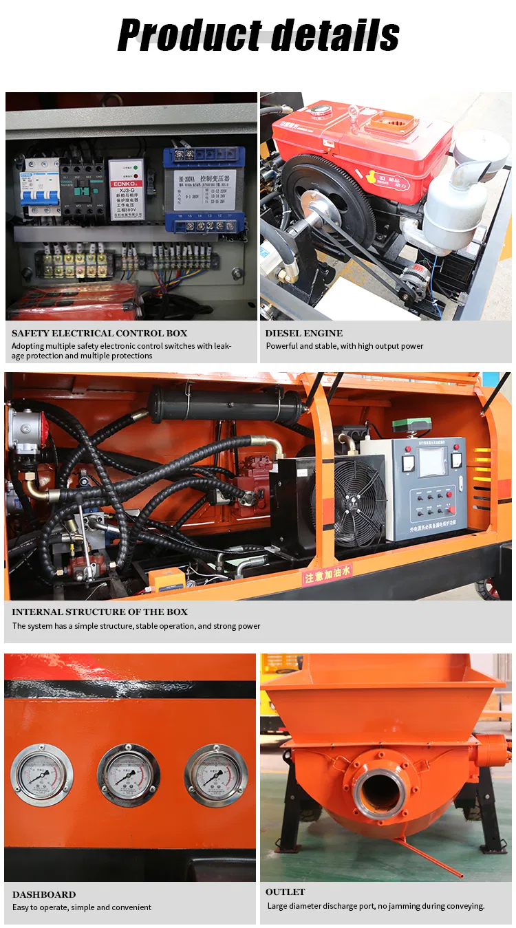 Portable Construction Mobile Mini Conveying Pumping Diesel Electric Trailer Mounted Transfer Hydraulic Cement Concrete Mortar Spray Machine Truck Mixer Pump