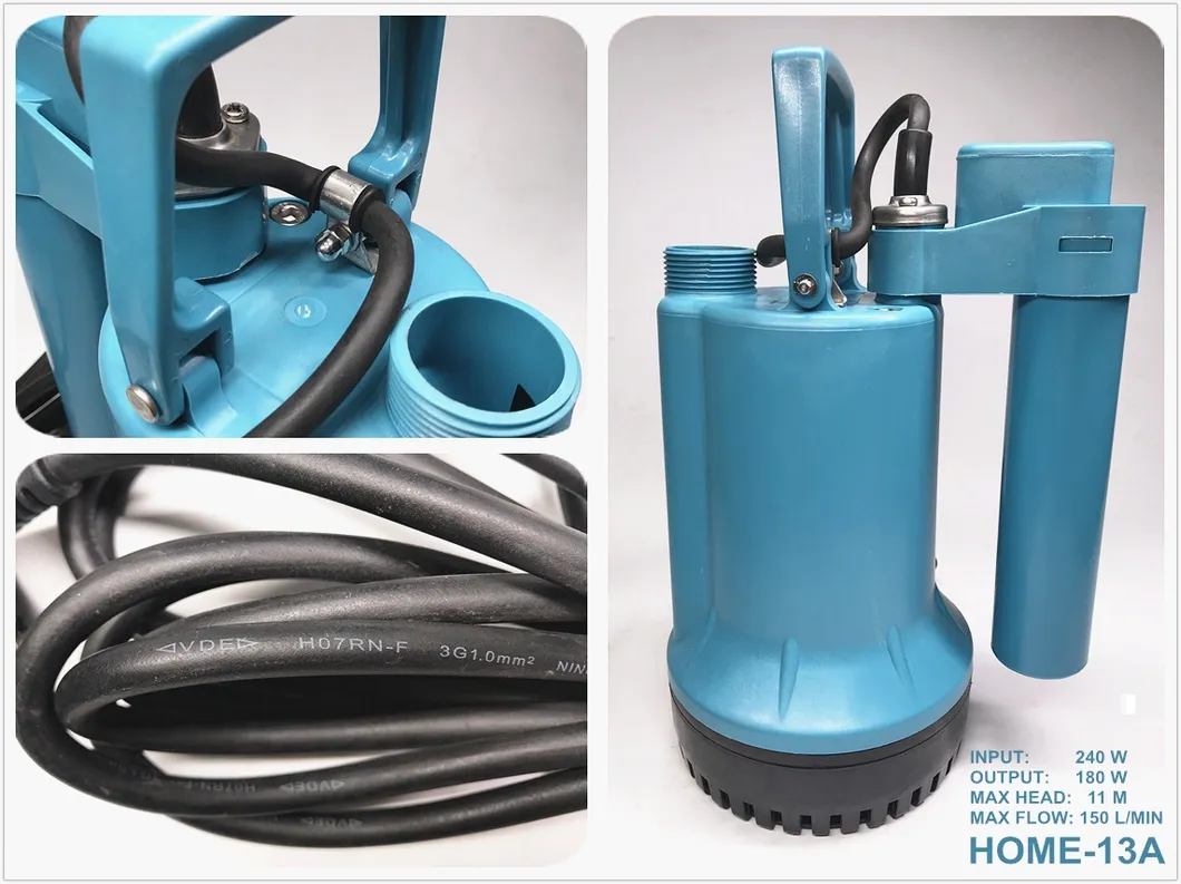 Domestic Household Small Portable Plastic Centrifugal Submersible Electric Water Drainage Pump with Float Switch for Garden Basement Tank Sump Pond Pool
