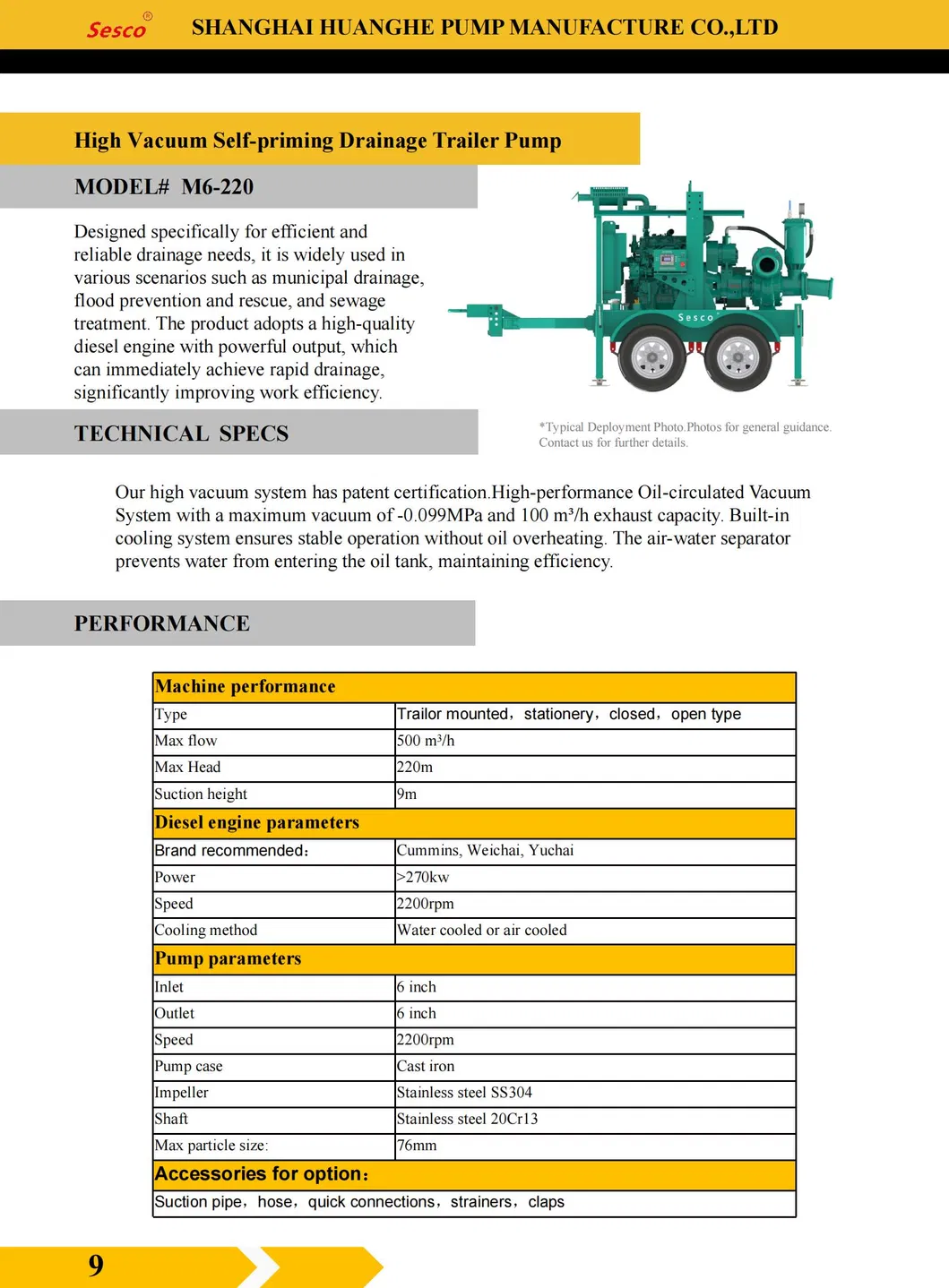 Intelligent High Suction Range Diesel Engine Vacuum Assisted Emergency Flood Control Pump, High Pressure Centrifugal Water Pump