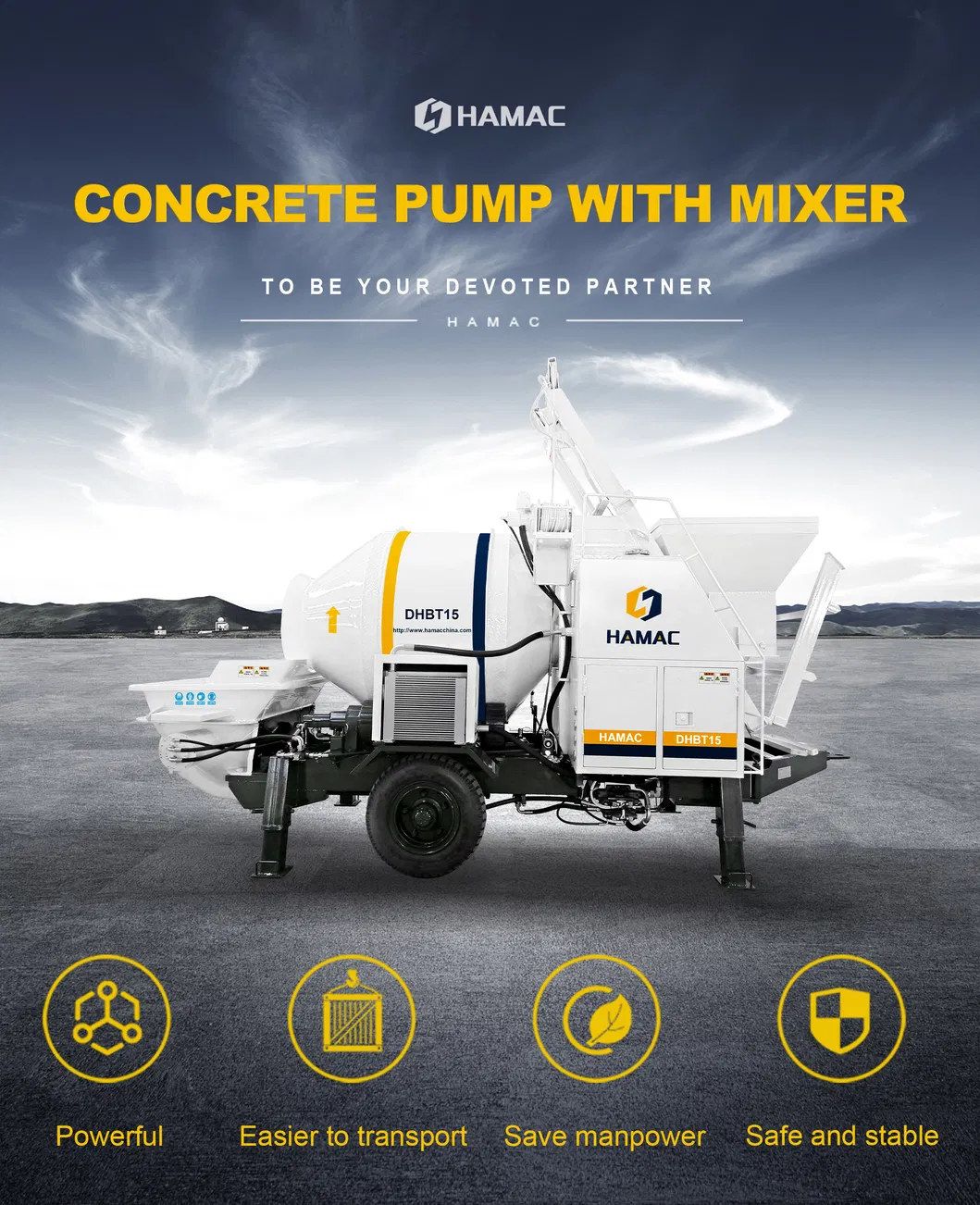 Hamac Hbt15 Portable Diesel Concrete Pump with Mixer for Sale