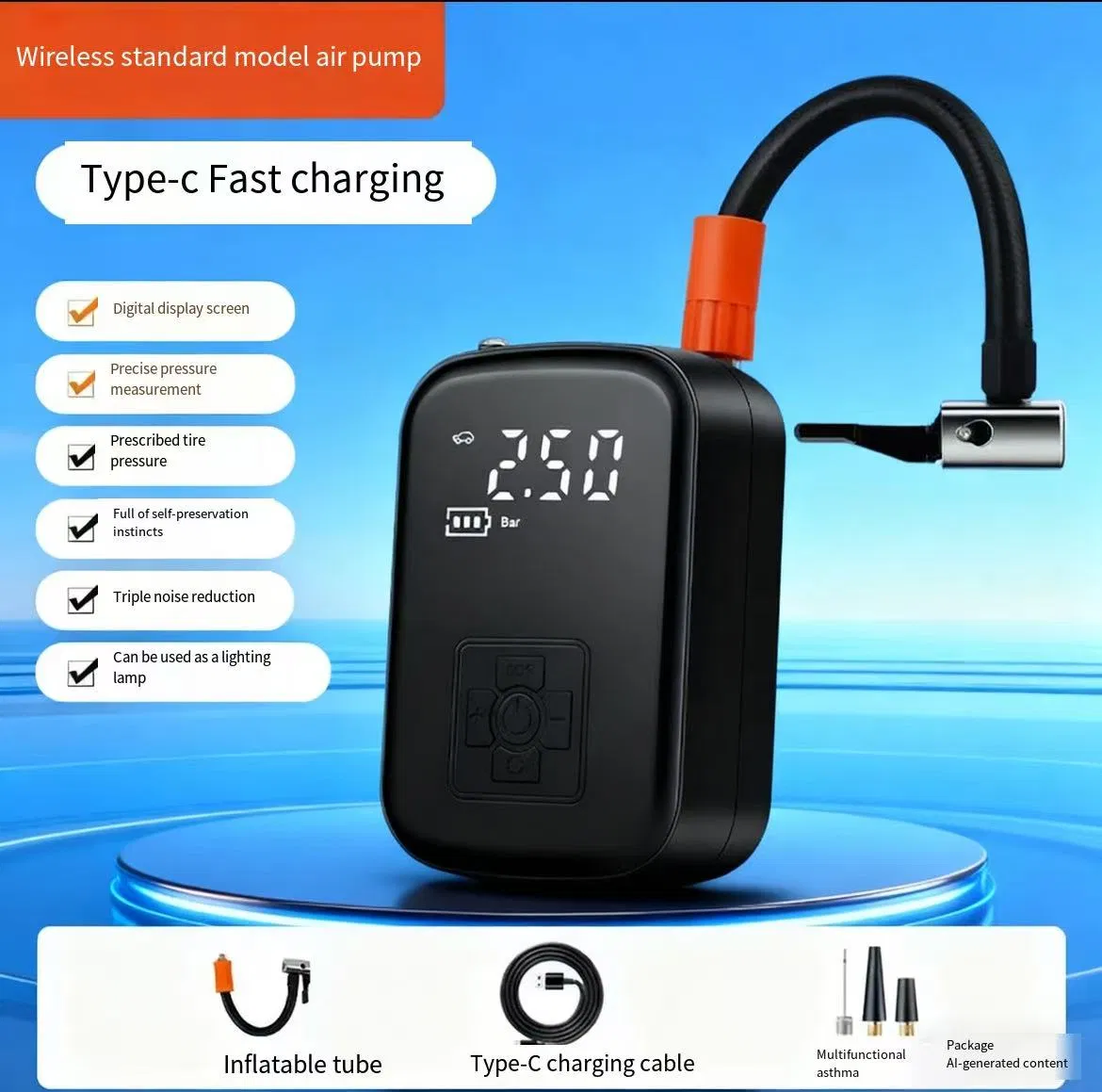 Car Air Pump Portable Electric Vehicle Small Wireless Digital Display Tire Outdoor Micro Mini Air Pump Tire Inflator