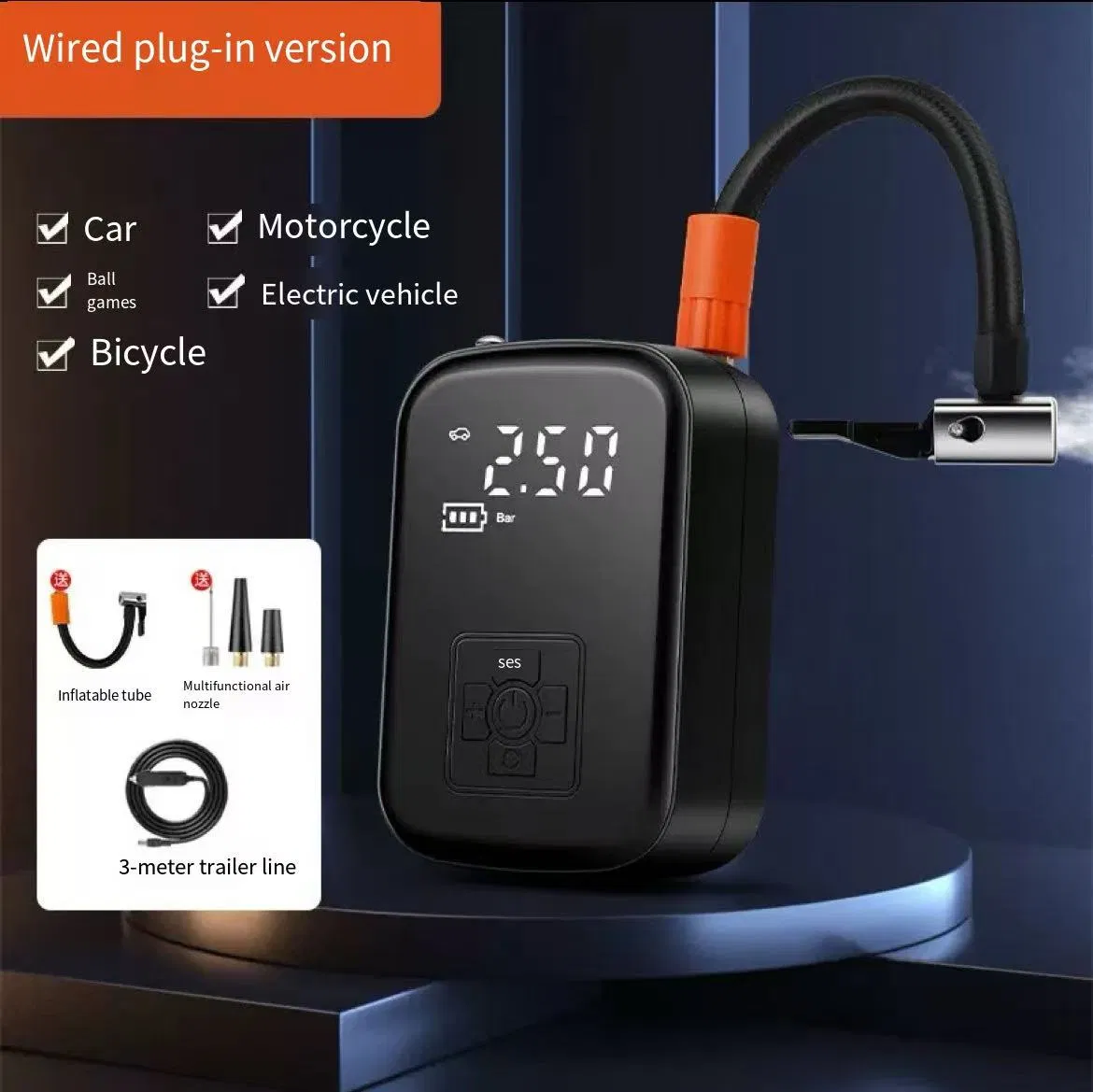 Car Air Pump Portable Electric Vehicle Small Wireless Digital Display Tire Outdoor Micro Mini Air Pump Tire Inflator