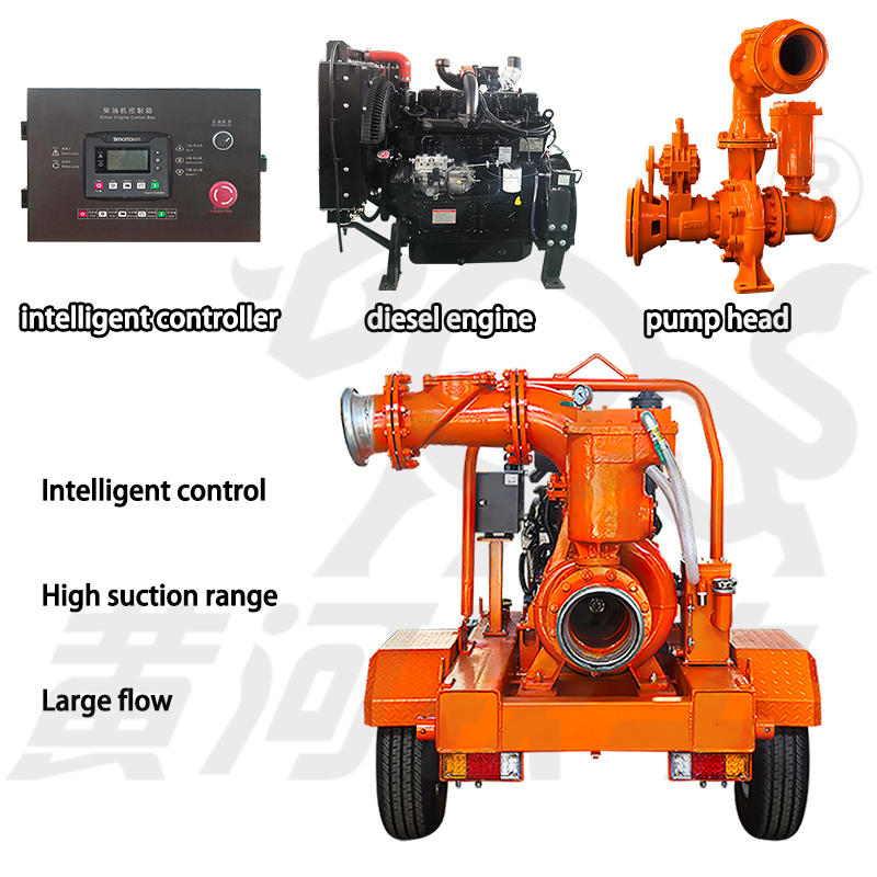 High Suction Flood Control Irrigation Mobile Trailer Diesel Engine Self-Priming Centrifugal Water Pump