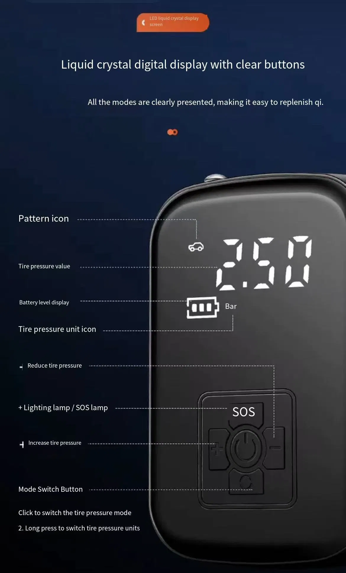 Car Air Pump Portable Electric Vehicle Small Wireless Digital Display Tire Outdoor Micro Mini Air Pump Tire Inflator