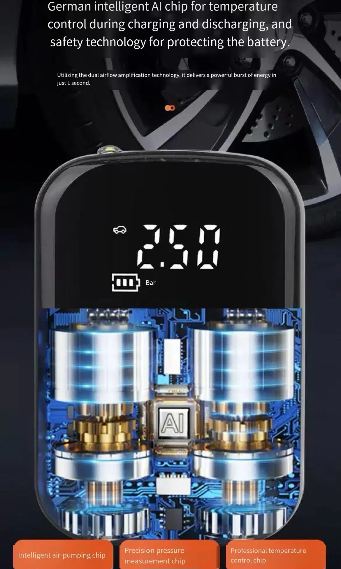 Car Air Pump Portable Electric Vehicle Small Wireless Digital Display Tire Outdoor Micro Mini Air Pump Tire Inflator