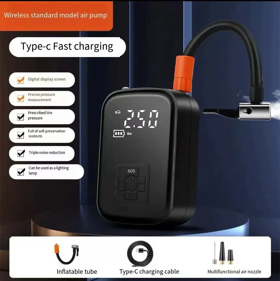 Car Air Pump Portable Electric Vehicle Small Wireless Digital Display Tire Outdoor Micro Mini Air Pump Tire Inflator