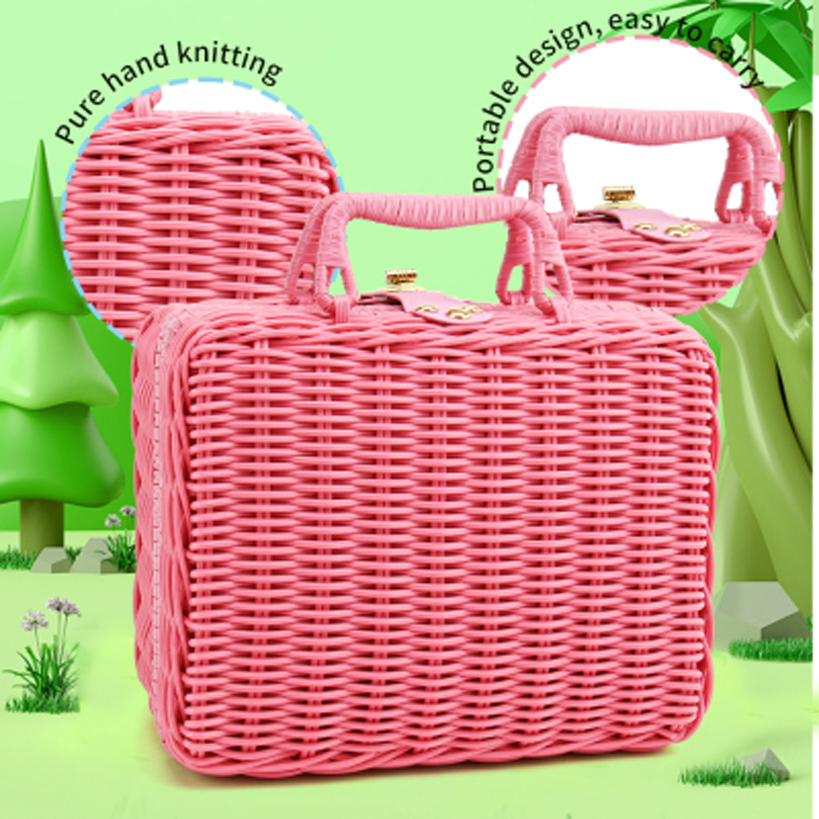Pretend Play Toy Kitchen Set Kids Portable Pretend Picnic Basket Toy
