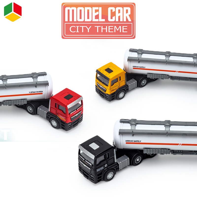 QS Wholesale Alloy Pull Back 1/58 Truck Trailers Metal Kids Toy Set Oil Tank Tractor Car Diecast Trucks Vehicle Car Toys