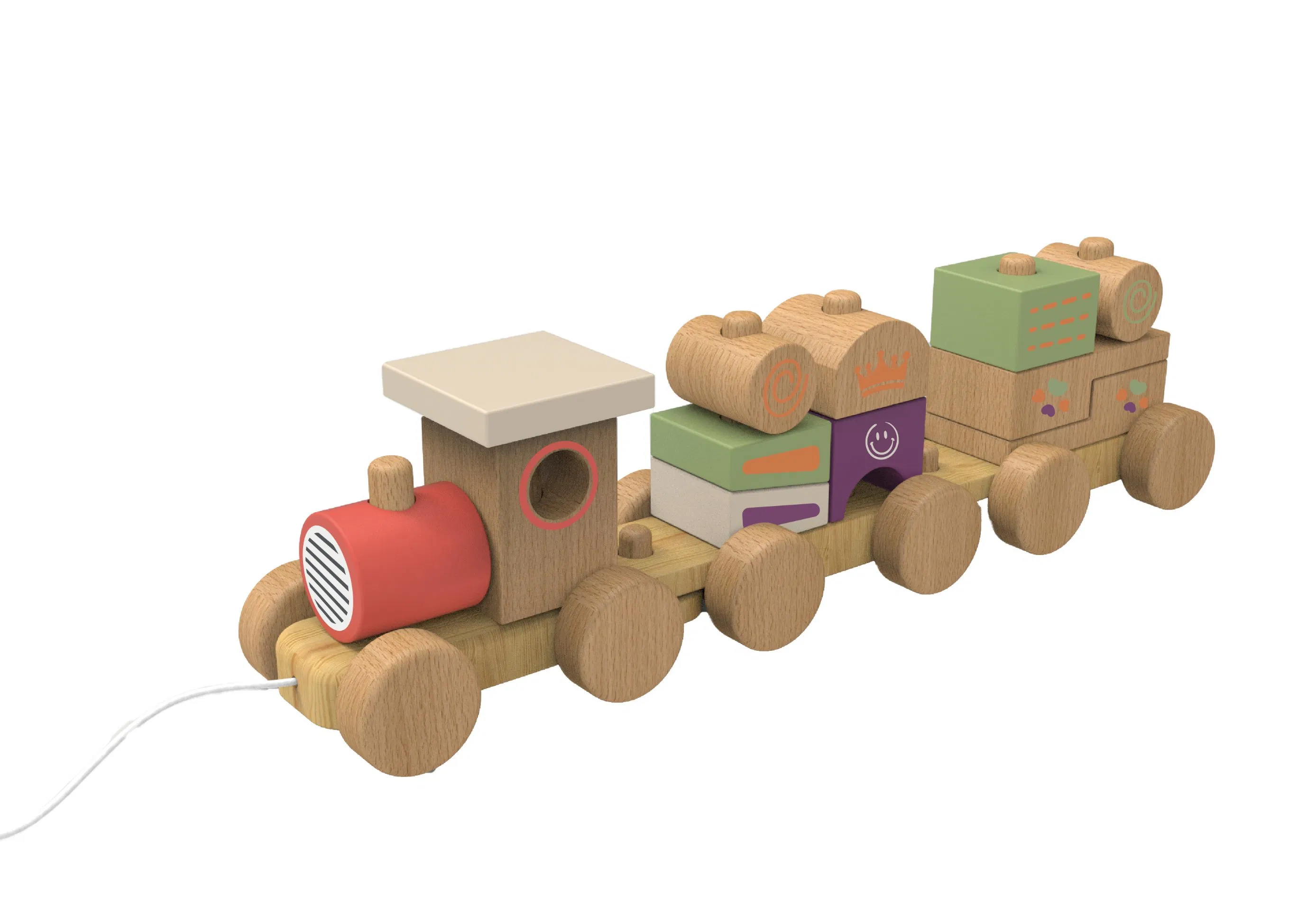 Hot Sale Wooden Toddler Block Pull Along Train Toys for Children and Babies