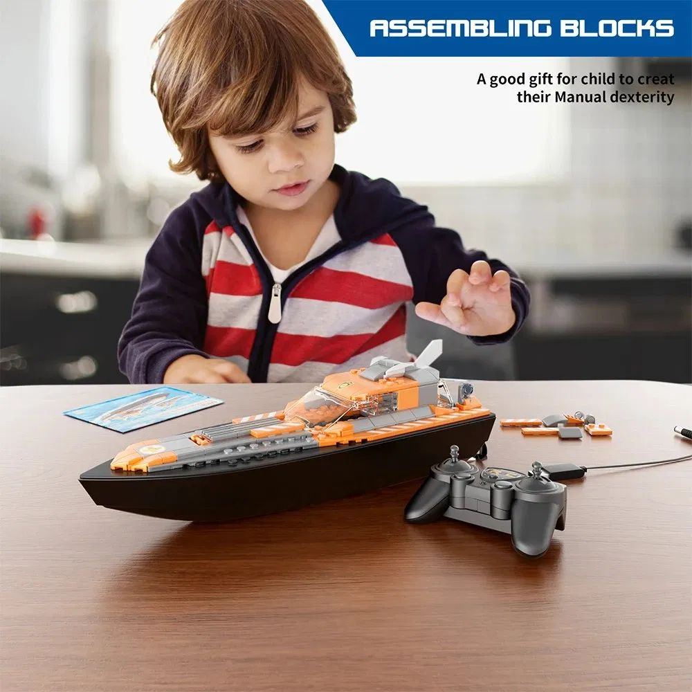 Classic DIY 4 in 1 Brick RC Boat Racing Building Blocks Set Model Toy Remote Control Ships Pool Toys for Kids