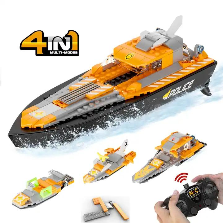 Classic DIY 4 in 1 Brick RC Boat Racing Building Blocks Set Model Toy Remote Control Ships Pool Toys for Kids