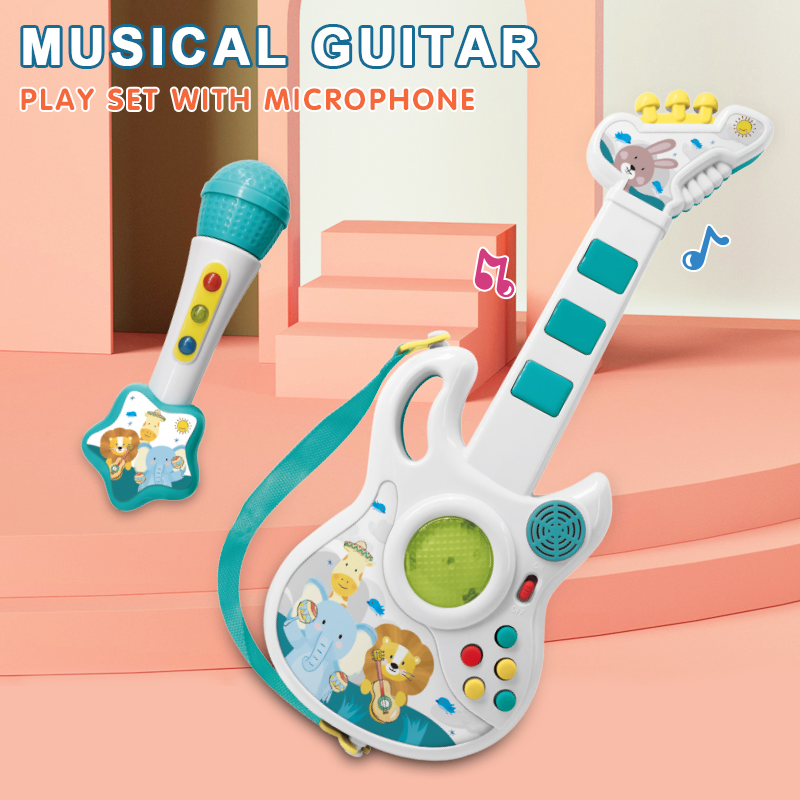 Light Sound Guitar Musical Instrument with Microphone Electronic Guitar Toy for Kids