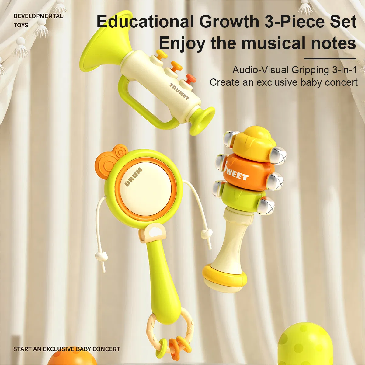 Educational Baby Toys Musical Instruments Drum Trumpet Baby Rattle for Newborn