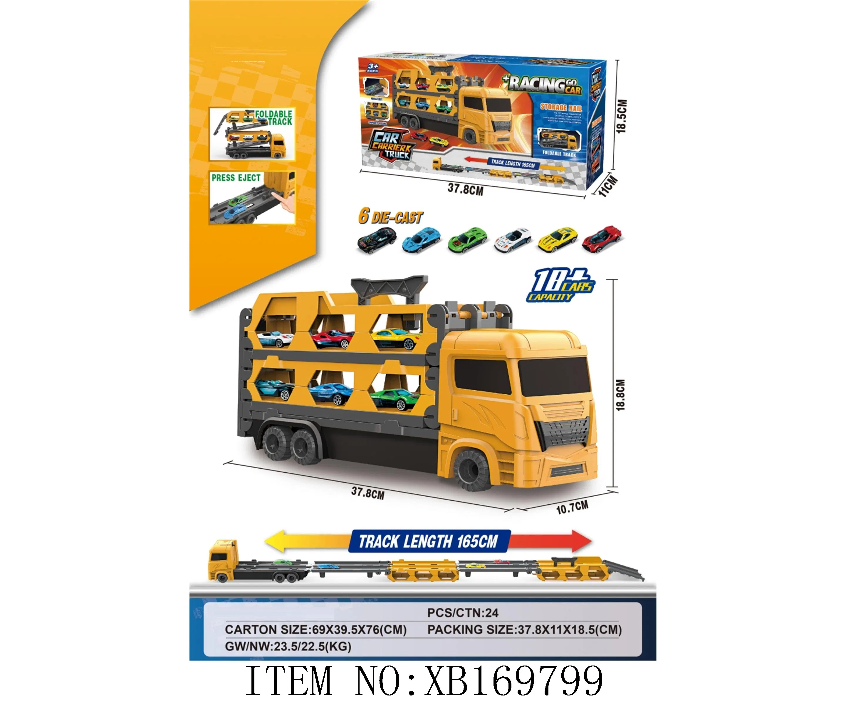 Xinbo Ejection Foldable Transportation Storage Container Truck Model Car 6 Mini Metal Vehicle for Kids Alloy Diecast Toys