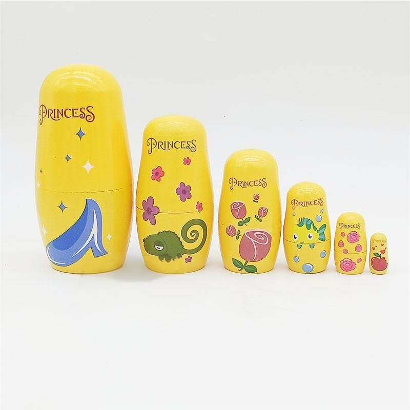 6 Piece Princess Wooden Russian Nesting Dolls Hand Painted Matryoshka