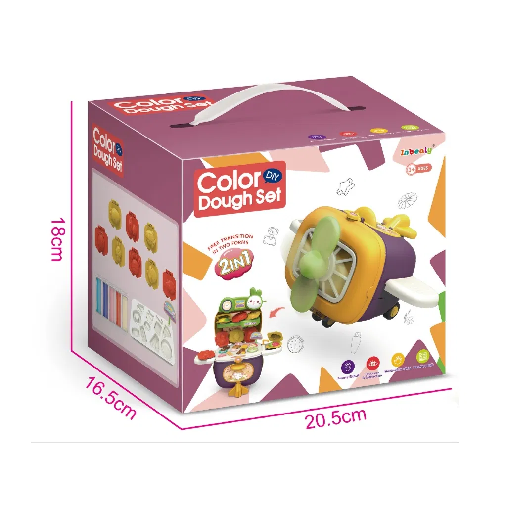 Xinbo New Design Pretend Play Kitchen Food Desserts Molds Play Dough Airplane Storage Case Cooking Set Toy for Kids