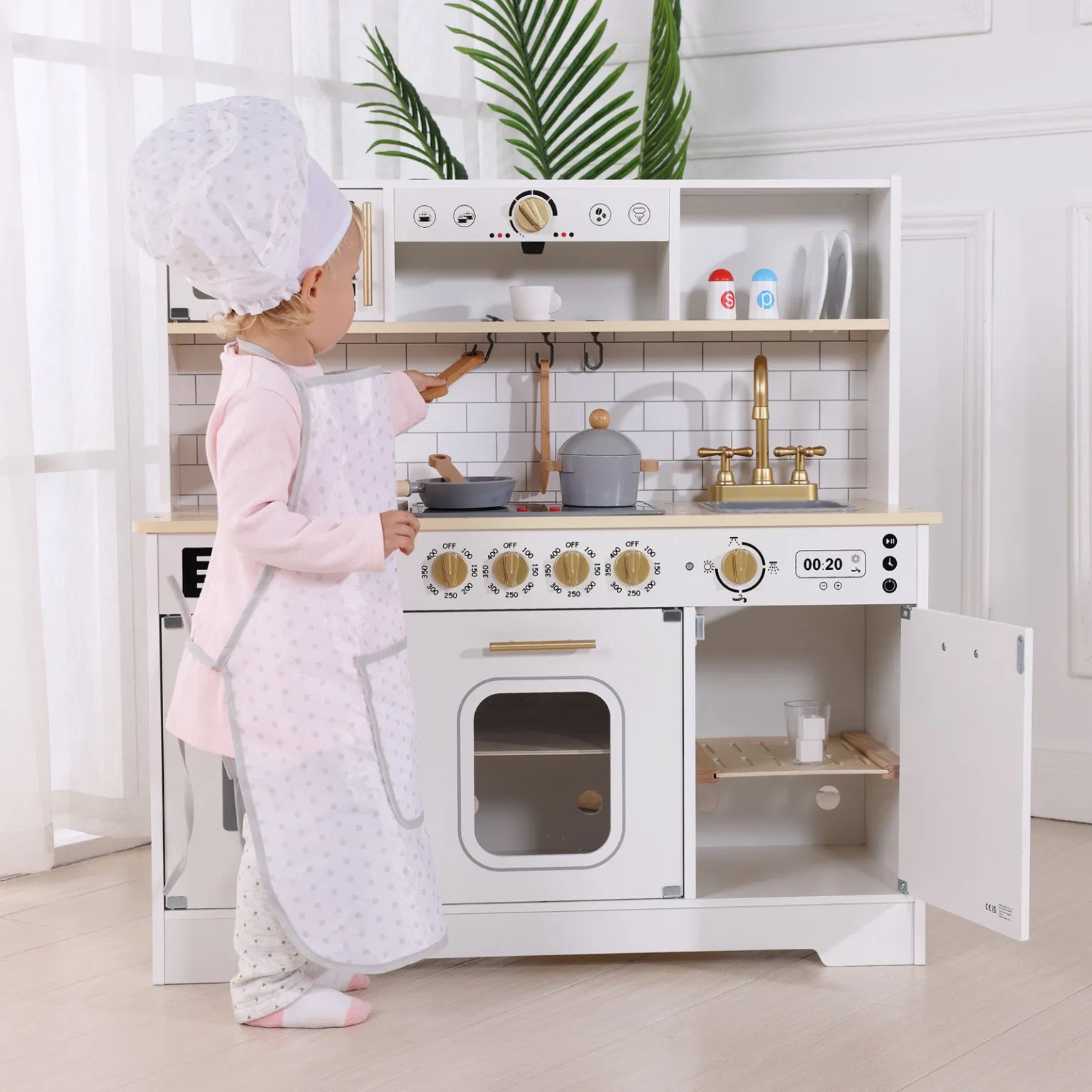 Kids Play Kitchen Set Pretend Play Wood Accessories Toy Kitchen Set