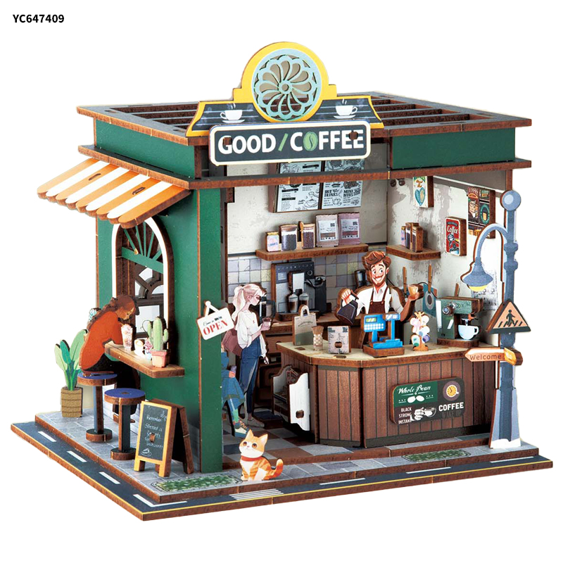 High Quality Wooden Mini DIY Simulation Assemble Disassemble Construction Brick Building Block Shop House Pretend Play Puzzle Toy