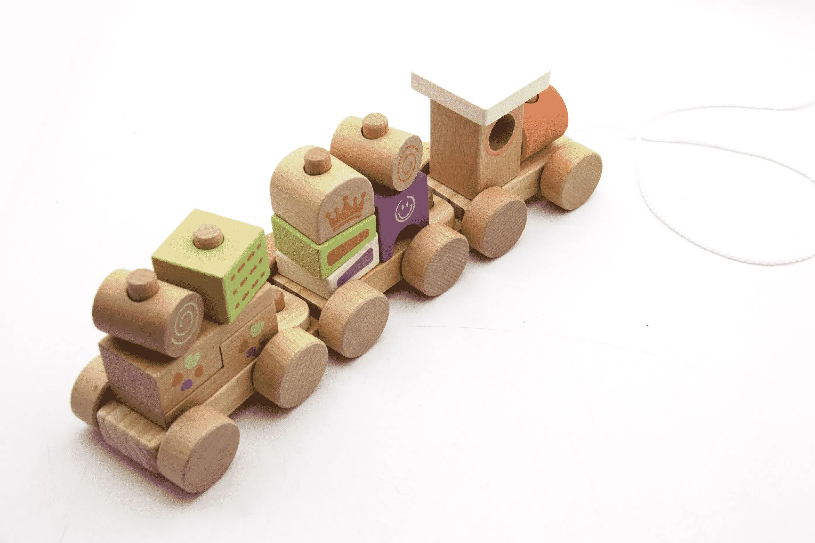 Hot Sale Wooden Toddler Block Pull Along Train Toys for Children and Babies