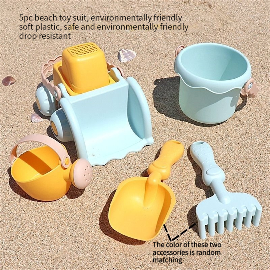 2024 Soft Glue Beach Toy Summer Outdoor Accessories Wheat-Straw Eco Friendly Silicone Beach Sand Toys with Bucket Set