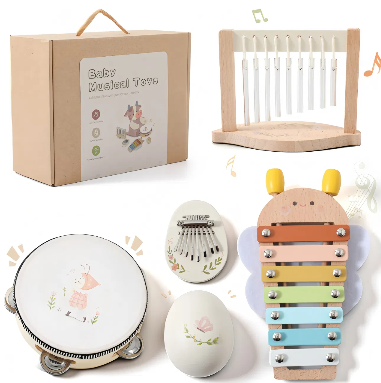 Children Kids Infant Baby Candy Parks Car Christmas Instruments OEM Manufacturer Wholesale Fancy Wooden Musical Set Toy