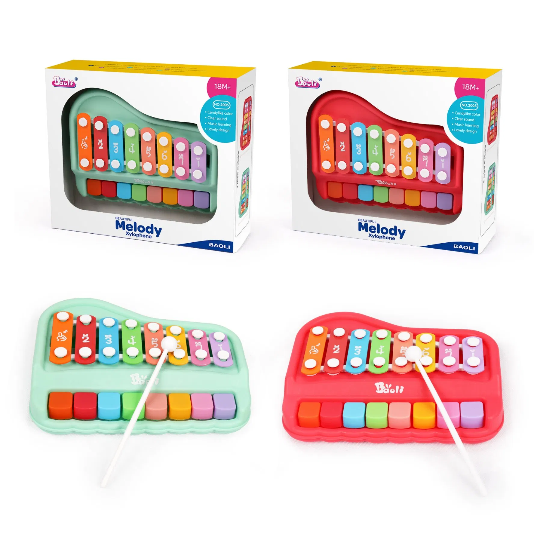 Baoli Hot Sales Xylophone Toy 2-in-1 Plastic Hand Percussion for Kids Musical Instrument Educational Toy