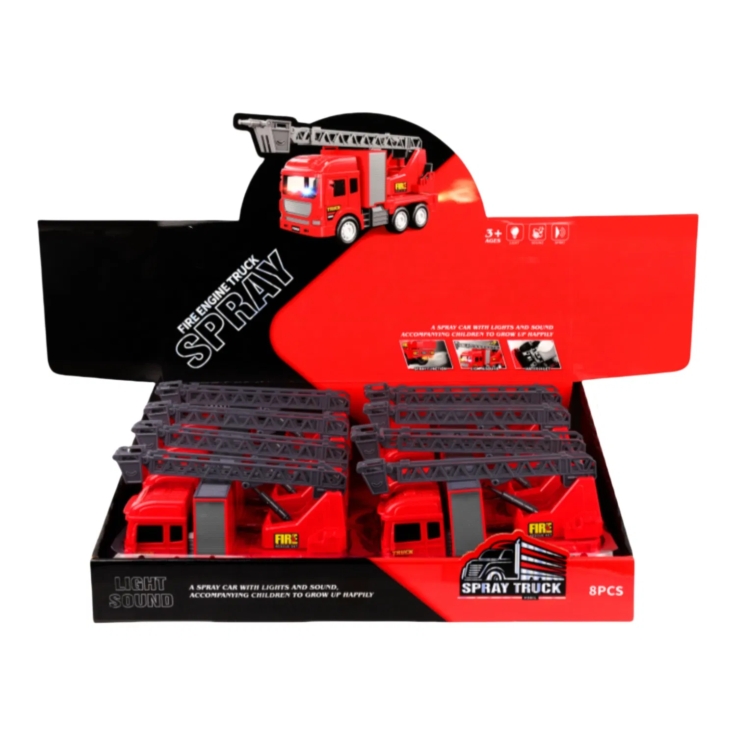 Wholesale 8PCS Music Spray Fire Engine Vehicles with Sound Light for Children's Plastic Toy