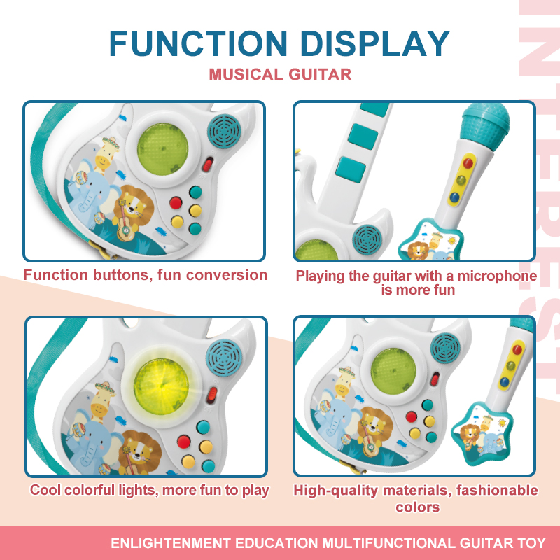 Light Sound Guitar Musical Instrument with Microphone Electronic Guitar Toy for Kids