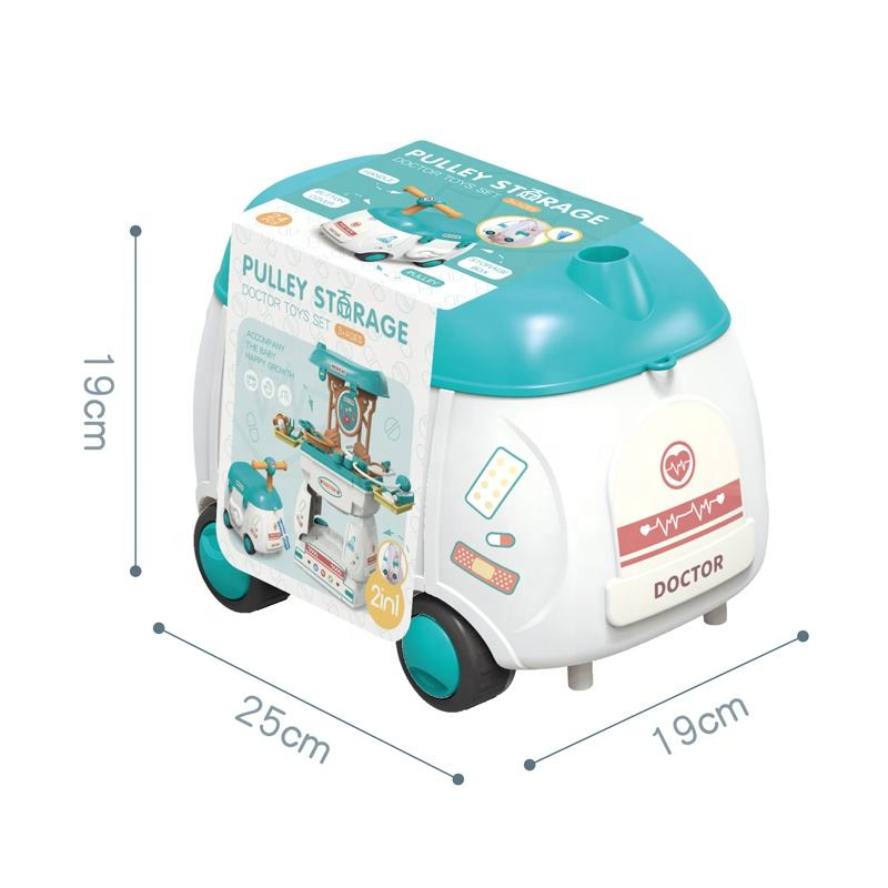 24PCS Kids Pretend Play 2 in 1 Cartoon Medicine Box Hospital Ambulance Suitcase Doctor Toys