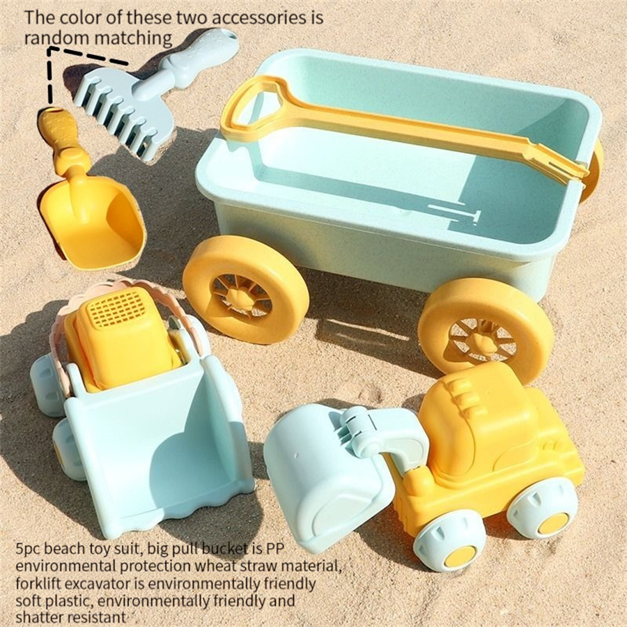 2024 Soft Glue Beach Toy Summer Outdoor Accessories Wheat-Straw Eco Friendly Silicone Beach Sand Toys with Bucket Set