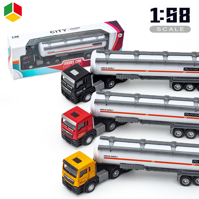 QS Wholesale Alloy Pull Back 1/58 Truck Trailers Metal Kids Toy Set Oil Tank Tractor Car Diecast Trucks Vehicle Car Toys