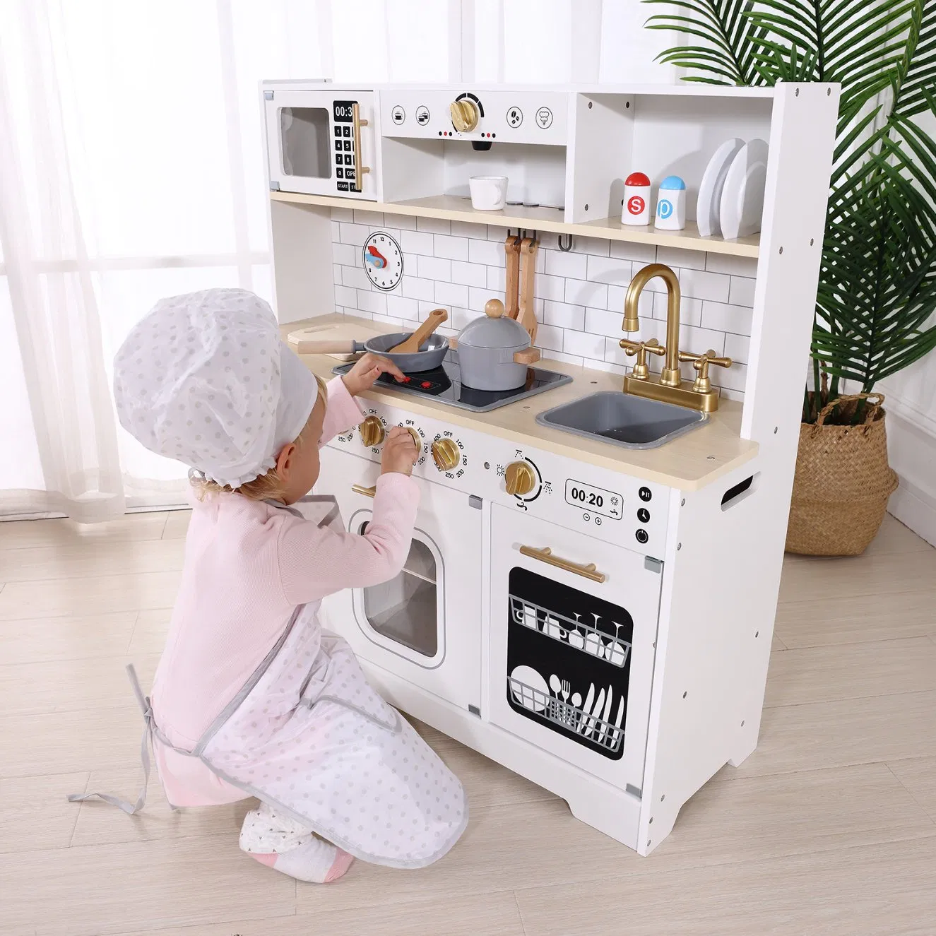 Kids Play Kitchen Set Pretend Play Wood Accessories Toy Kitchen Set