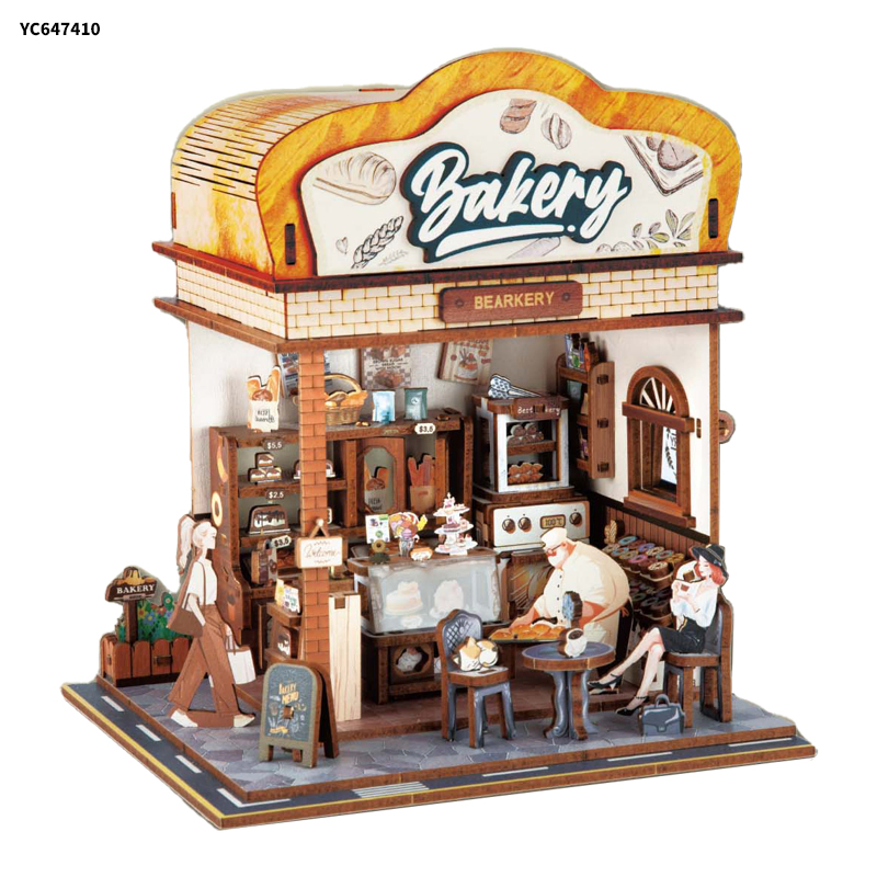 High Quality Wooden Mini DIY Simulation Assemble Disassemble Construction Brick Building Block Shop House Pretend Play Puzzle Toy