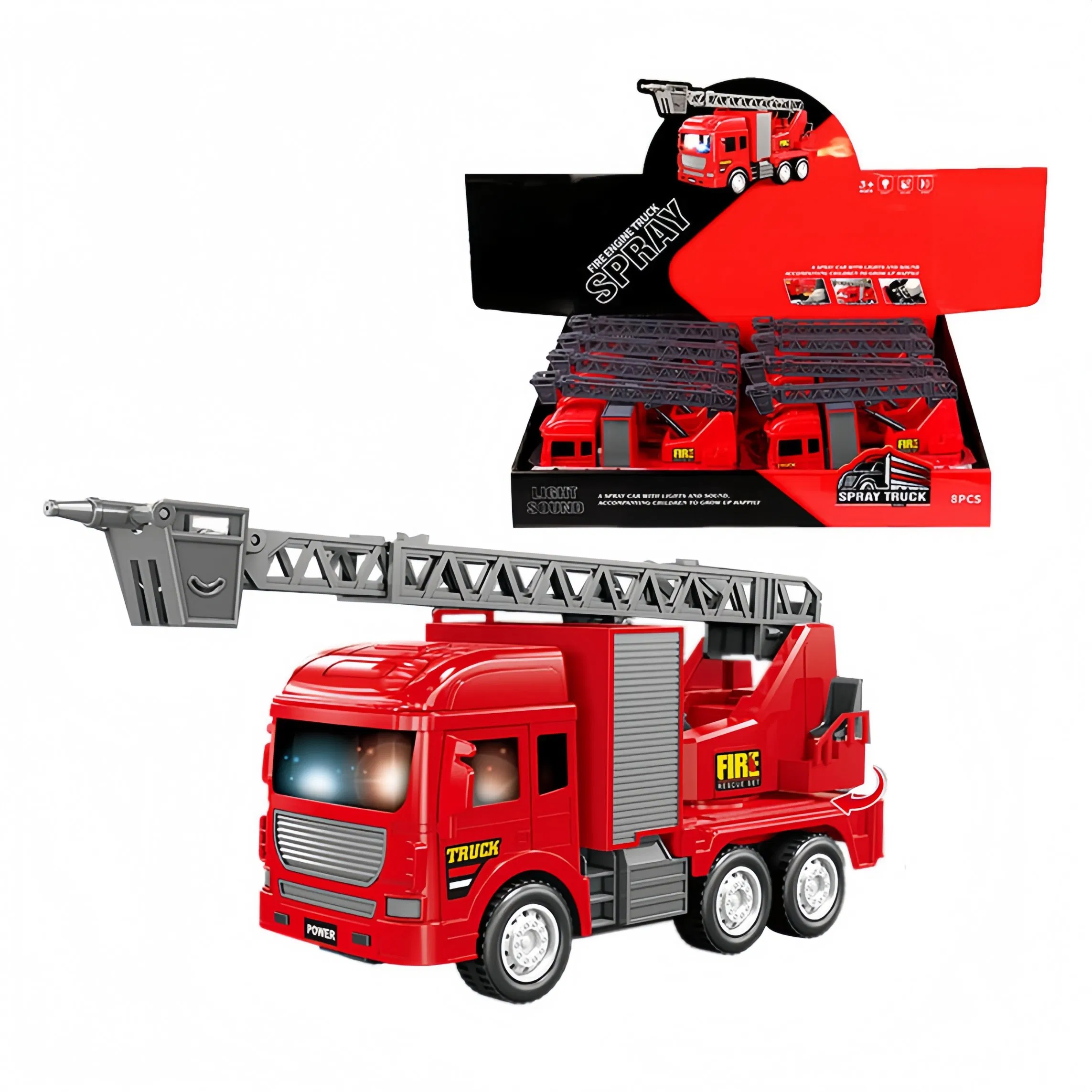 Wholesale 8PCS Music Spray Fire Engine Vehicles with Sound Light for Children's Plastic Toy