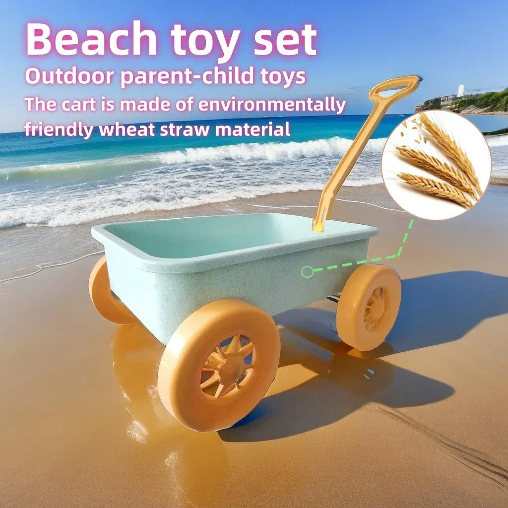 2024 Soft Glue Beach Toy Summer Outdoor Accessories Wheat-Straw Eco Friendly Silicone Beach Sand Toys with Bucket Set
