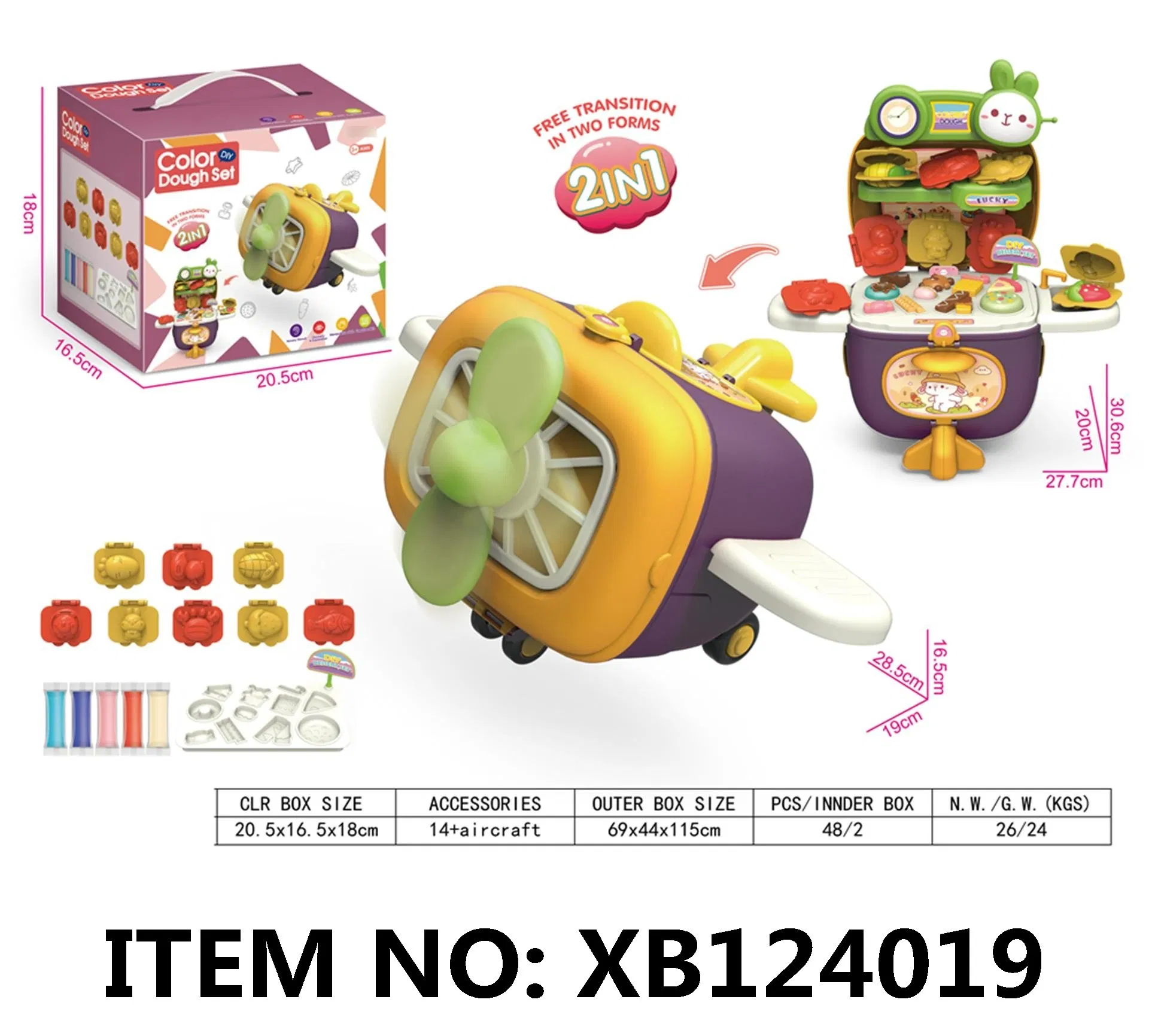 Xinbo New Design Pretend Play Kitchen Food Desserts Molds Play Dough Airplane Storage Case Cooking Set Toy for Kids