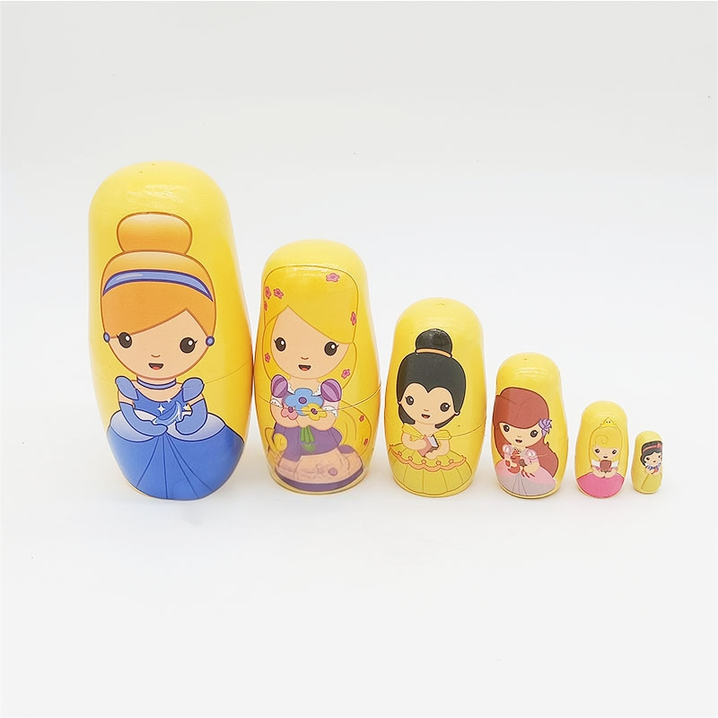 6 Piece Princess Wooden Russian Nesting Dolls Hand Painted Matryoshka