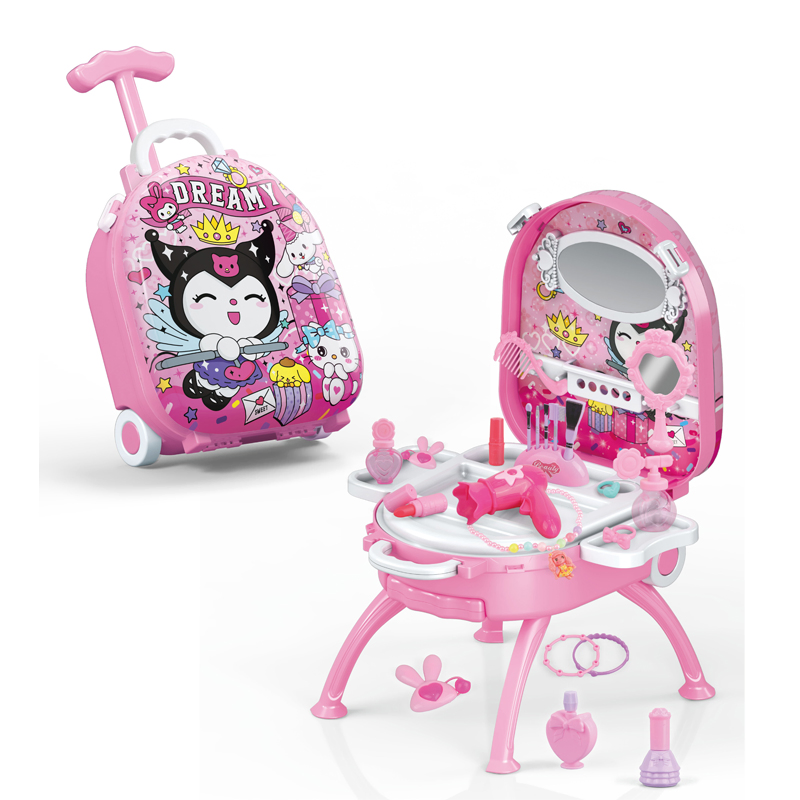 Wholesale Children Girls Plastic Makeup Set 4 in 1 Portable Trolley Case Beautiful Toys Pretend Play Toys