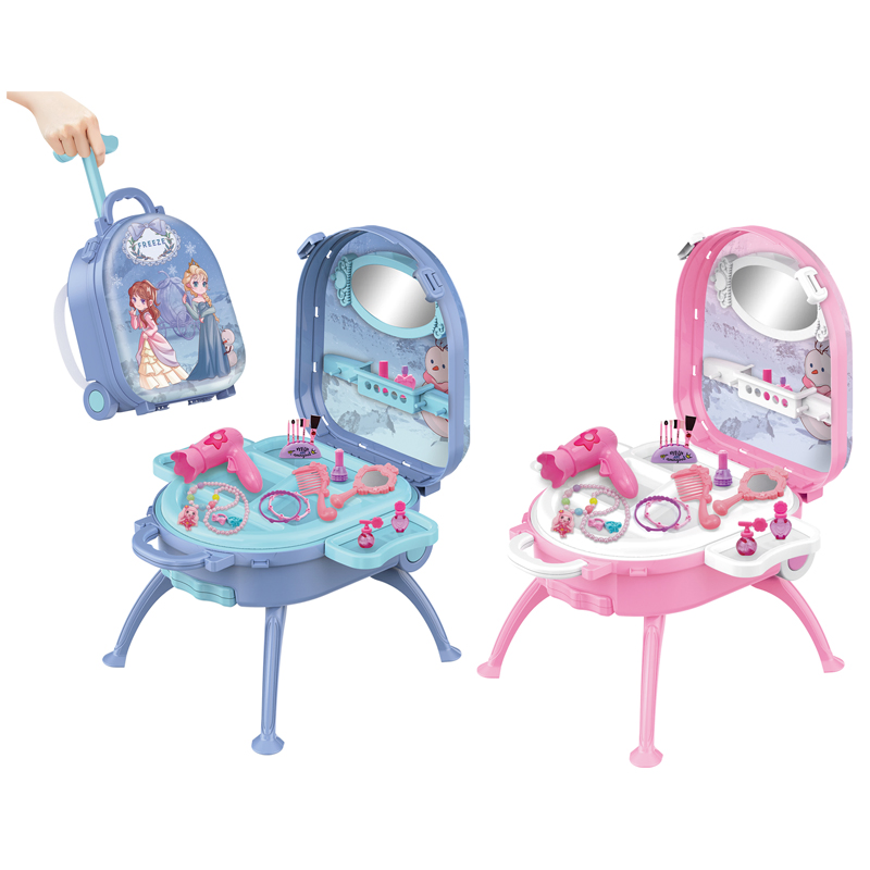 Wholesale Children Girls Plastic Makeup Set 4 in 1 Portable Trolley Case Beautiful Toys Pretend Play Toys