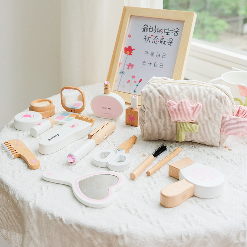 Wooden Toddler Makeup Set Educational Pretend Play Vanity Kit Parent-Child Interaction Toy