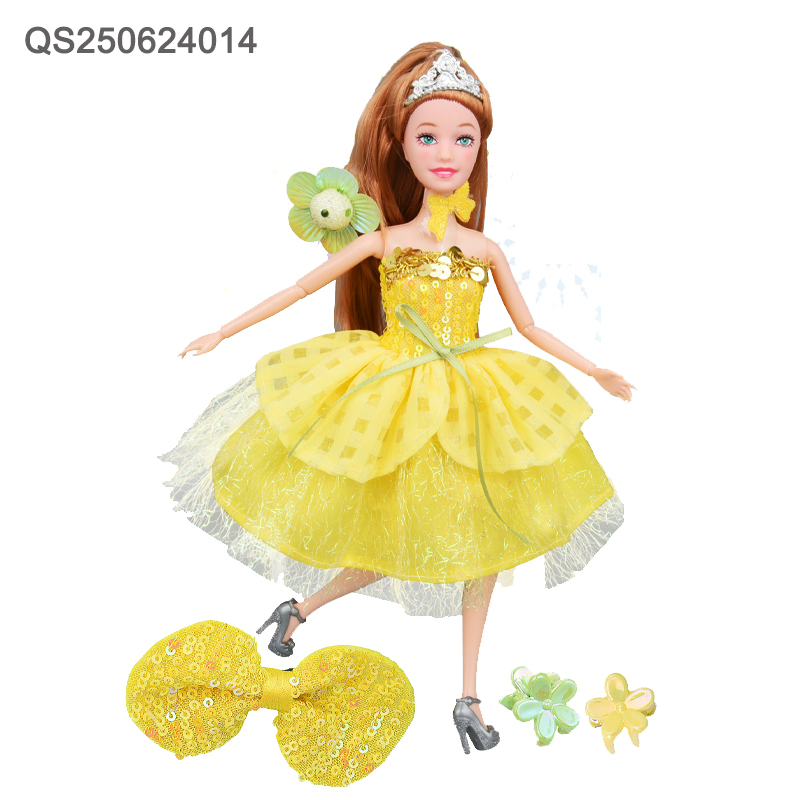QS Toys 11.5 Inch Beauty Doll Toy Princess Accessory Cartoon Figurine Toy Box Set Hair Princess Girl Pretend Play Accessories Toys