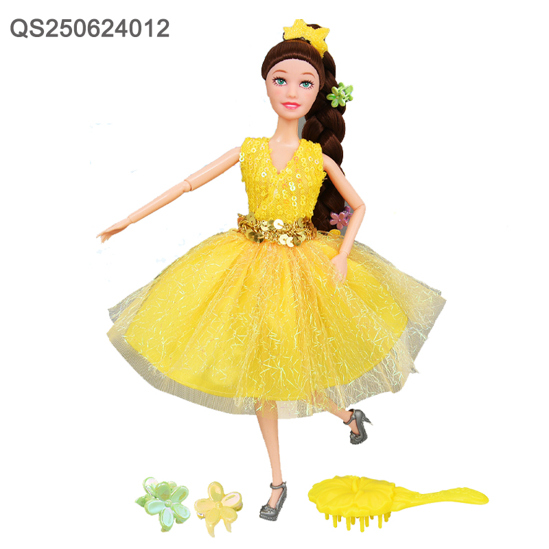 QS Toys 11.5 Inch Beauty Doll Toy Princess Accessory Cartoon Figurine Toy Box Set Hair Princess Girl Pretend Play Accessories Toys