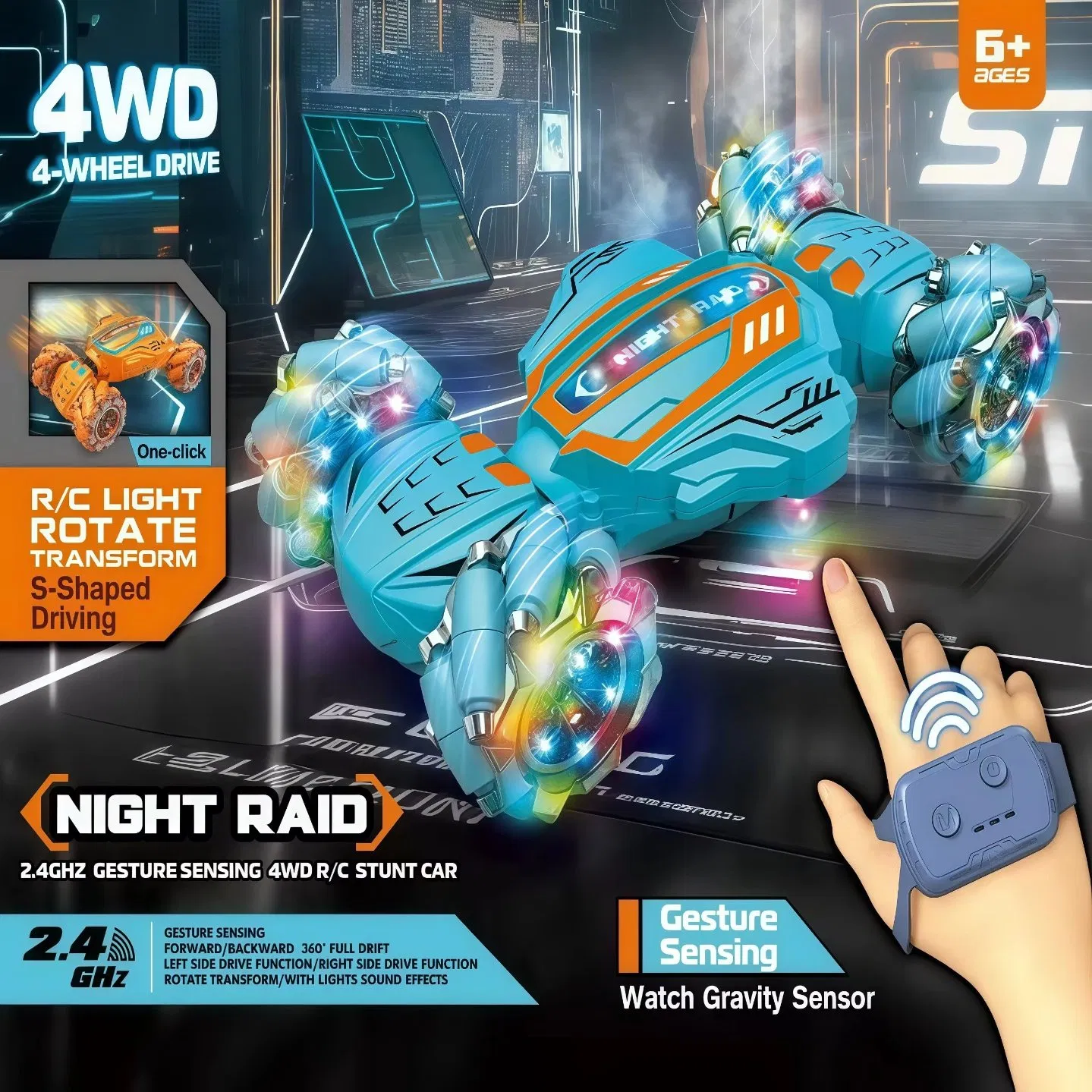 Children Toys 4WD Remote Control Stunt Car for Kids Gesture-Sensing Twist Vehicle with Lights Music &amp; off-Road Function Kids Toy