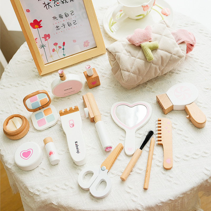 Wooden Toddler Makeup Set Educational Pretend Play Vanity Kit Parent-Child Interaction Toy