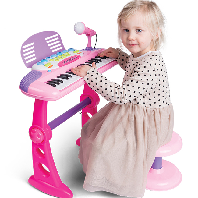 Children 37-Key Multifunctional Piano Toys Microphone Electronic Organ Educational Musical Instrument Toys with Chair MP3 Line Musical Instruments Toy