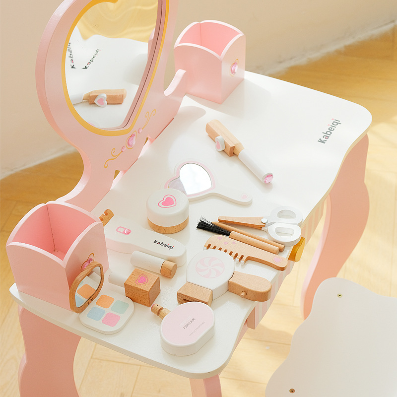 Wooden Toddler Makeup Set Educational Pretend Play Vanity Kit Parent-Child Interaction Toy