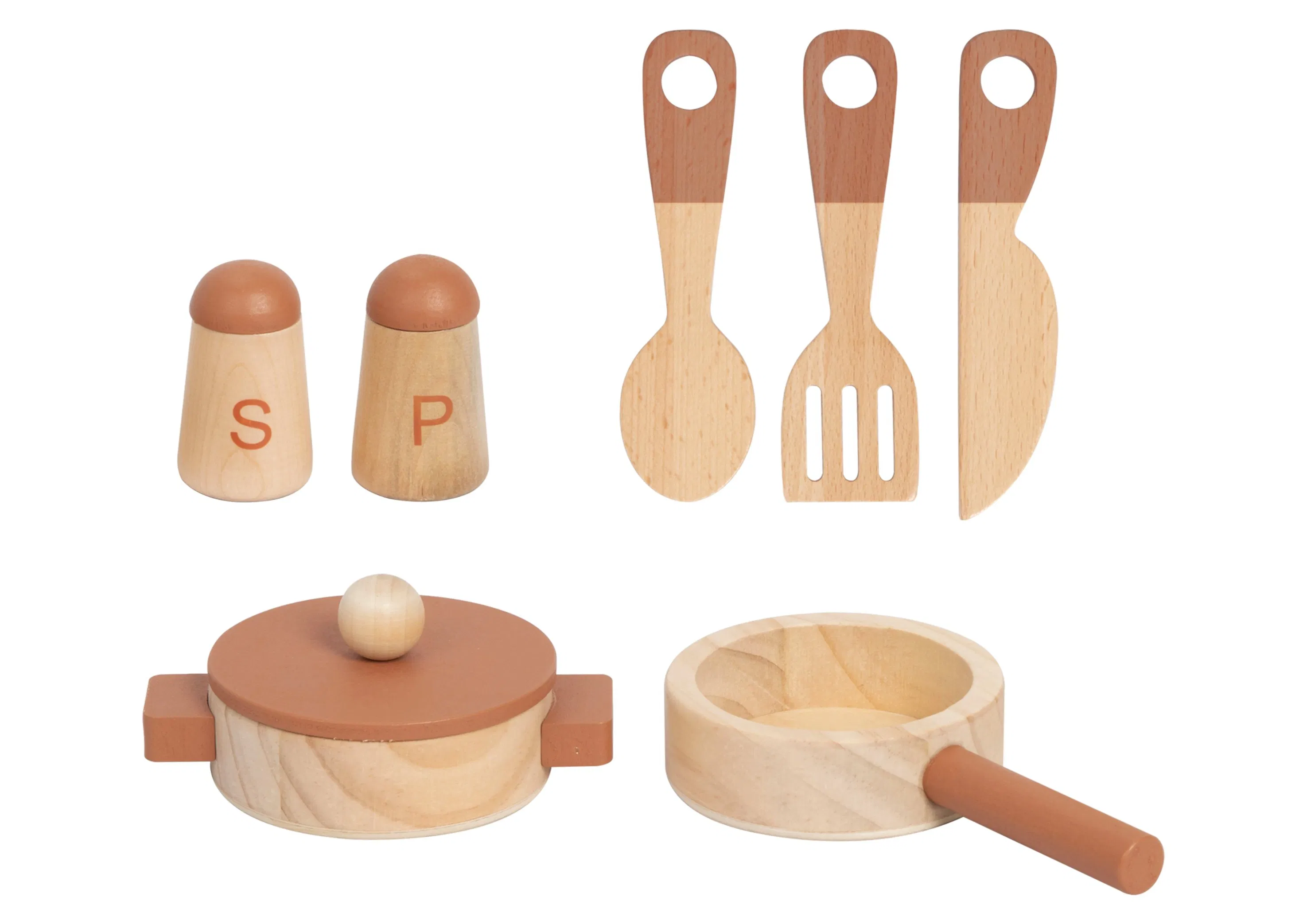 Cream-Colored Rattan Wooden Play Kitchen Pretend Toy for Kids, with Realistic Features