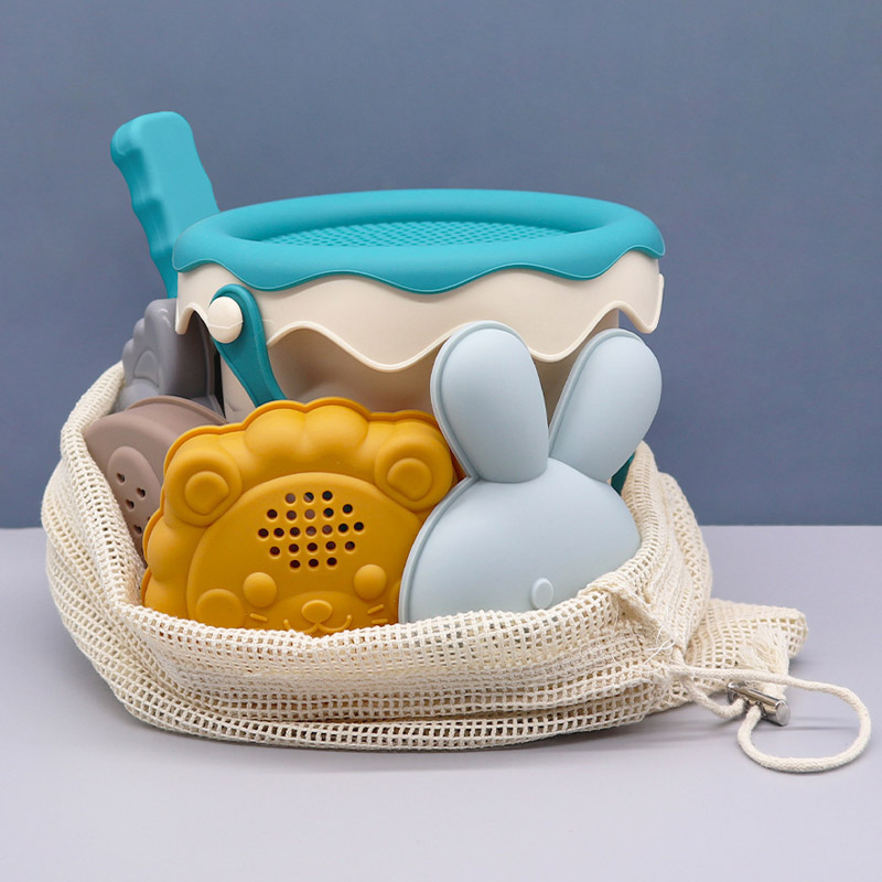 Silicone Beach Summer Kids Beach Sand Toys Set Including Bucket and Shovel Set 4 Sea Animal Molds