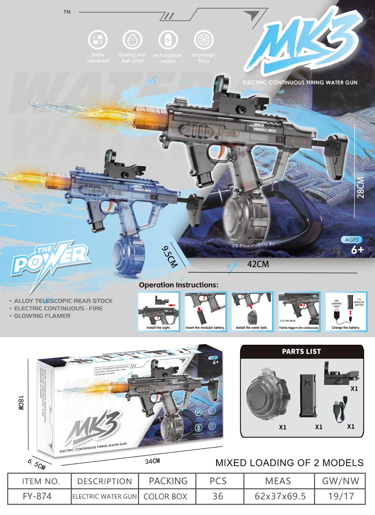 Outdoor Summer Wholesale Children Kids Electric Shooting Plastic Novelty Electric Water Gun Toys